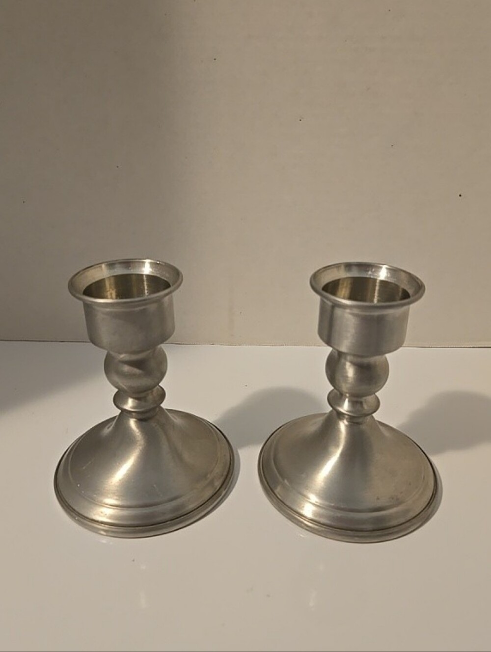 Web Weighted Pewter Candle Stick Holders Set Of 2